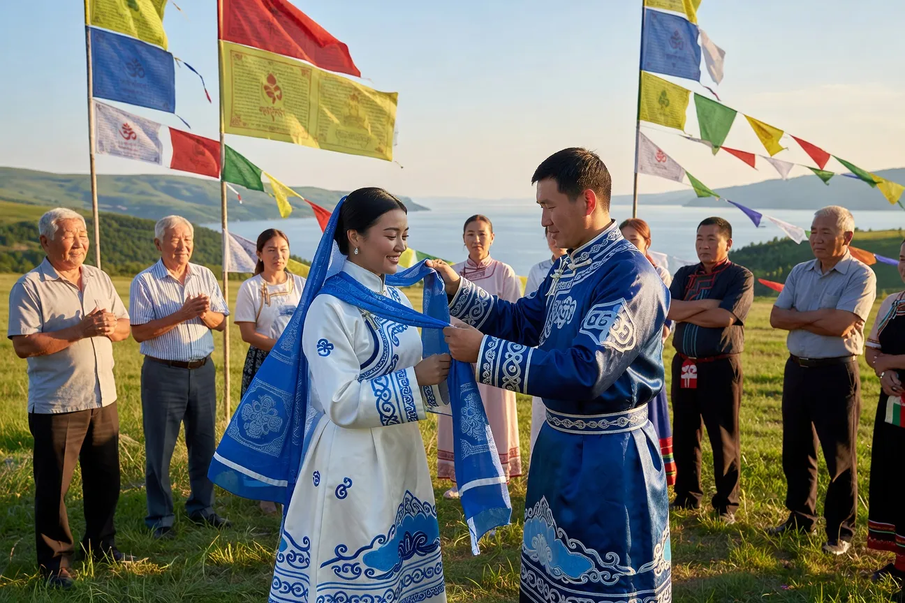 Jeunes Bouriates à Oulan-Oudé, mélange de tenues traditionnelles et modernes
