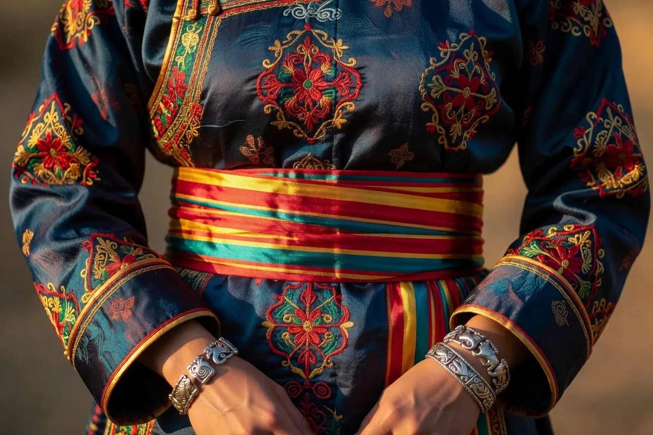 Cérémonie de mariage mongol 2026, mariée en robe deel blanche brodée or