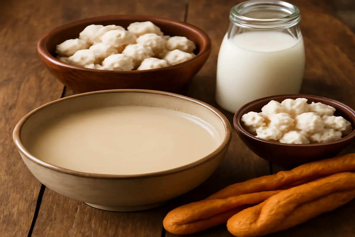 Théière traditionnelle mongole et bol de thé au beurre salé suutei tsai servis dans une yourte