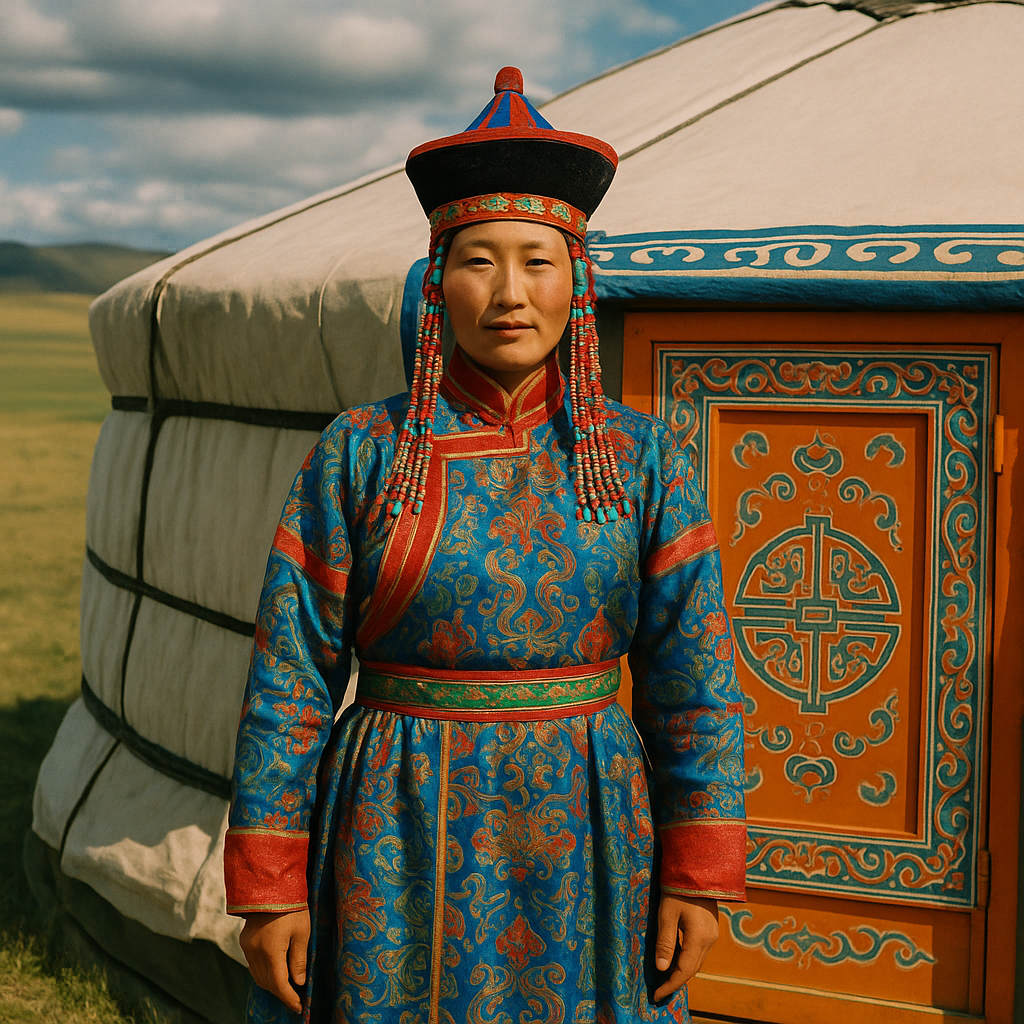 Mongolienne femme brûlant de l'encens devant un ovoo au crépuscule, montagnes de l'Altaï en arrière-plan