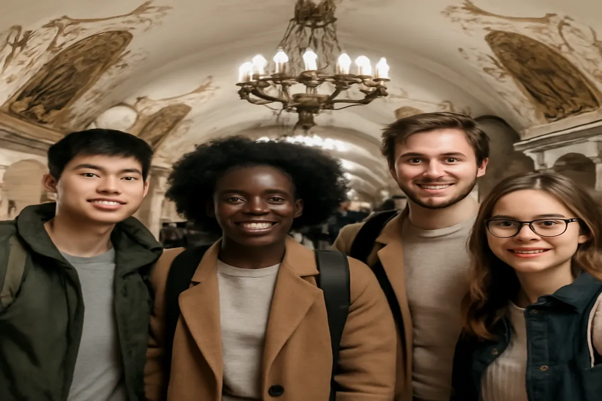 Chambre de dortoir universitaire partagée à Moscou avec bureaux et étagères pour étudiants internationaux
