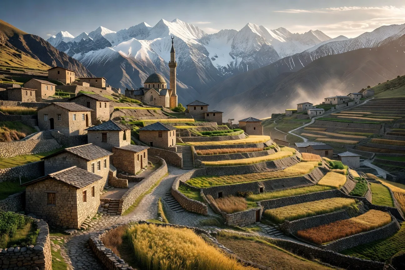 Village traditionnel du Daghestan dans les montagnes du Caucase russe