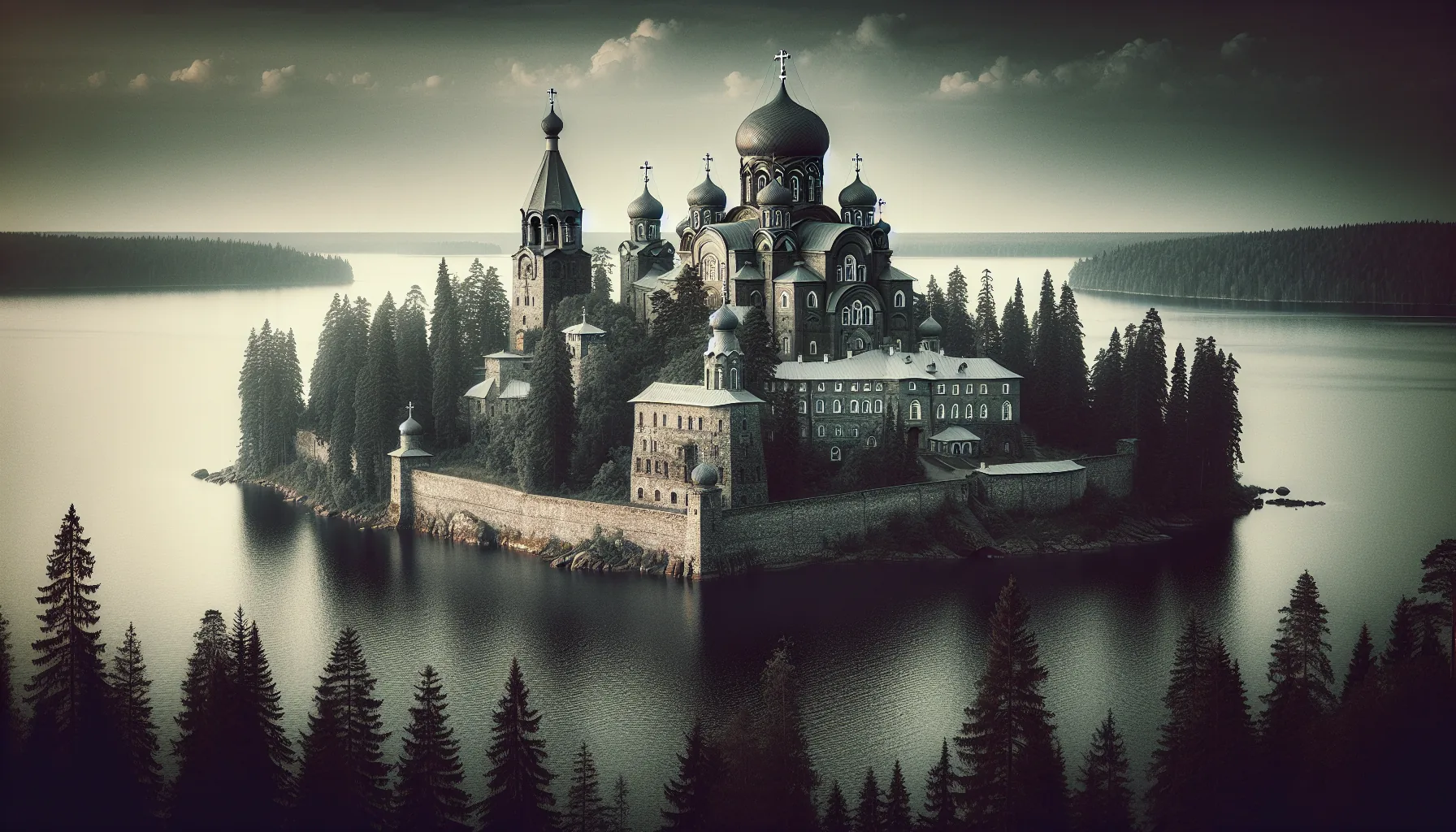 Monast&egrave;re de Valaam sur son &icirc;le au milieu du lac Ladoga